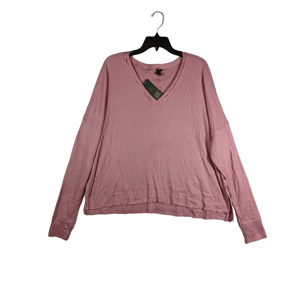 Oversized VNeck Ribbed Sweater Wild Fable Mauve XS Pink Relaxed Asymmetrical Hem